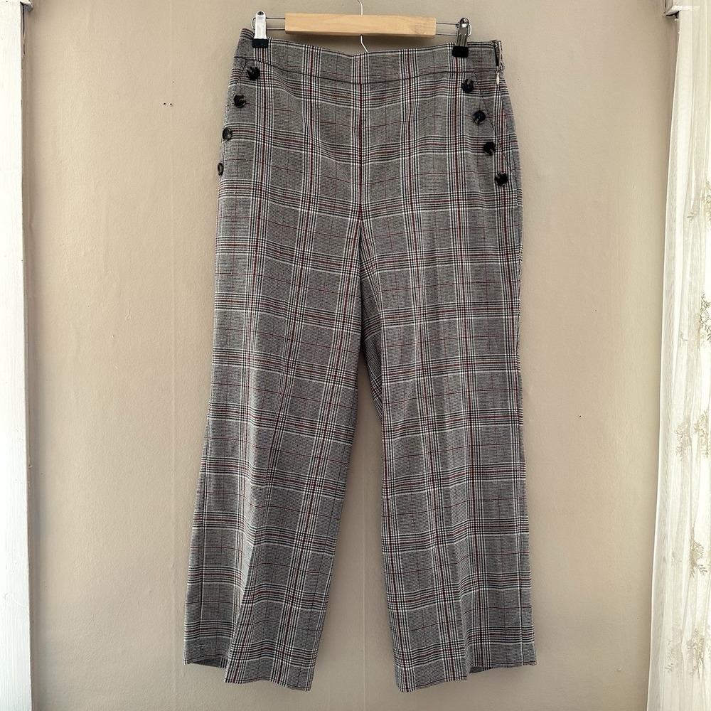 Loft Womens High Rise Wide Leg Plaid Pants Sz 6 Academia Preppy Career Old Money